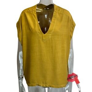 CP Shades Top‎ Womens Small Chartreuse Green 100% Linen Made In USA Coastal Boho